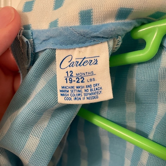 Vintage 60s/70s Baby Carter's Blue and White Checkered Baby Romper One-Piece 12M - Picture 3 of 3